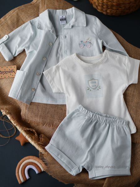 Костюм рубашка+футболка+шорти, серія New Linen TKE2439 фото Костюм рубашка+футболка+шорти, серія New Linen Caramell