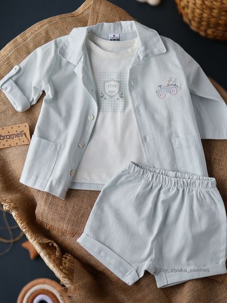 Костюм рубашка+футболка+шорти, серія New Linen TKE2439 фото Костюм рубашка+футболка+шорти, серія New Linen Caramell