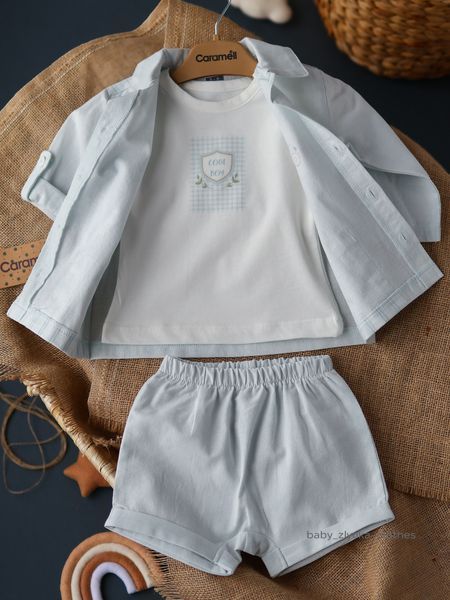 Костюм рубашка+футболка+шорти, серія New Linen TKE2439 фото Костюм рубашка+футболка+шорти, серія New Linen Caramell