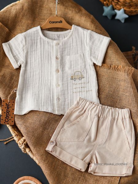 Костюм муслінова сорочка + бавовняні шорти, серія New Linen Caramell