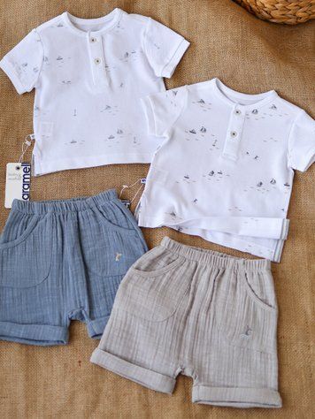 Костюм муслінові шорти + бавовняна футболка, серія POLO Caramell