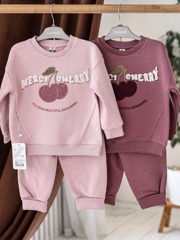 Теплий костюм на флісі для дівчат з вишенками, серія Trend Girl Caramell