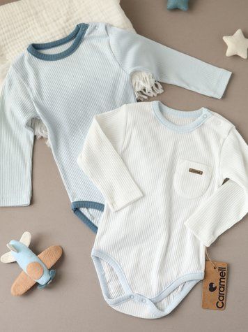 Комплект з 2 боді в рубчик, довгий рукав, серія Happy Boy Caramell